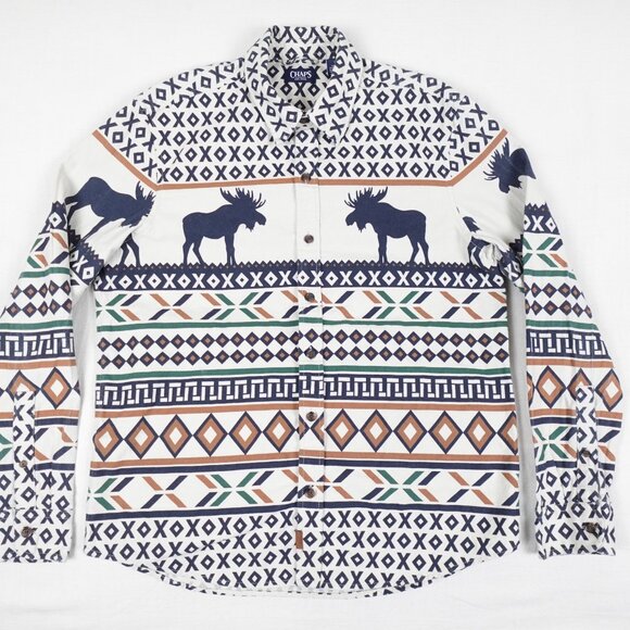 CHAPS Brushed Cotton Moose Shirt Men's Large Thick Chamois Collared Button Up - Picture 1 of 12